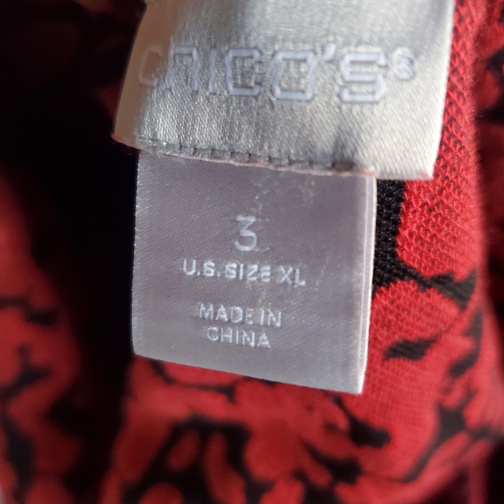 Chico's Red Animal Print Cardigan Sweater Open Holidays Christmas Evening Sz XL - Picture 9 of 13